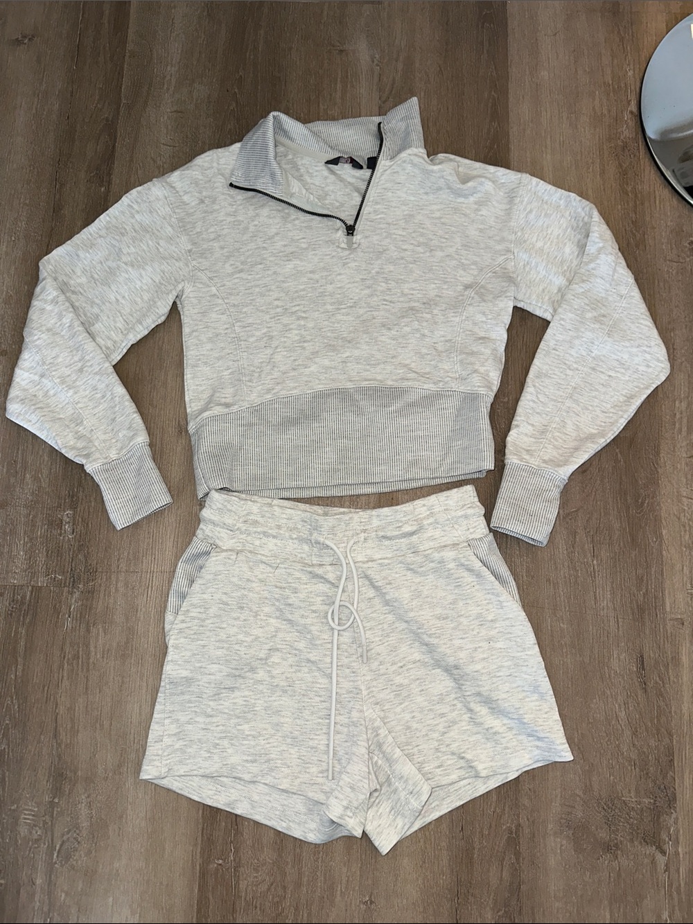 Light Heather Gray Cozy Quarter-Zip Sweatshirt & Shorts Set